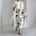 Japanese Art Sakura Print Round Neck Short Sleeve Midi Dress elevenforest