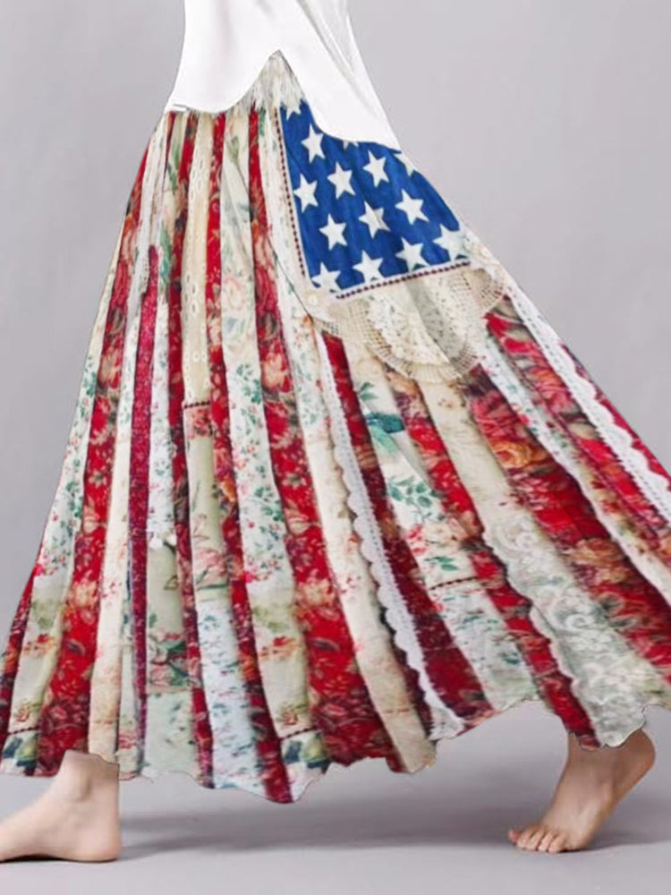 Vintage Boho Flag Women's Linen Flutter Half Skirt elevenforest