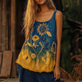 Boho Ethnic  Sunflowers Gradient Linen Sleeveless Tank Top elevenforest