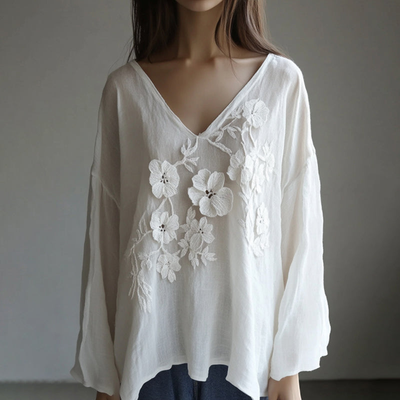 Vintage Floral Lace Embroidered Comfy Long Sleeve Tunic elevenforest