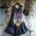Vintage Viking Tribal Celtic Knot Life Of Tree Lace Patchwork Art Linen Tank Dress elevenforest