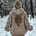 Women's Viking Tribal Tree Of Life Celtic Chunky Knit Hooded Sweater elevenforest