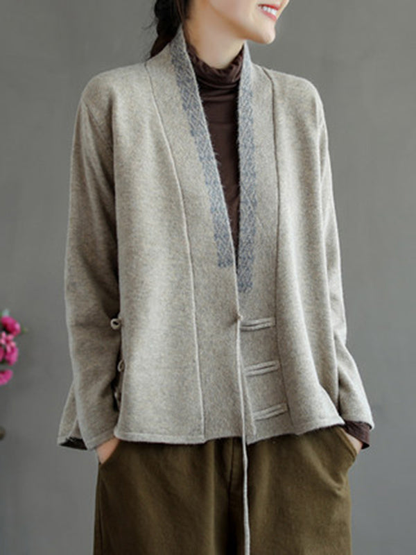 Color Embroidered Wool Blend Cardigan Top
