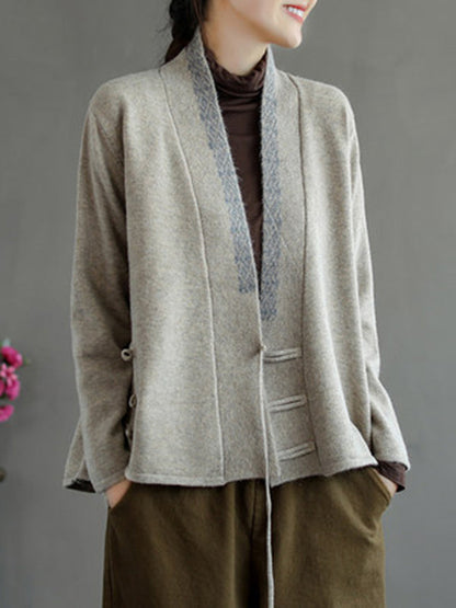 Color Embroidered Wool Blend Cardigan Top