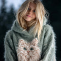 Comstylish Lovely Fuzzy Cat Embroidered Cozy Hooded Sweater