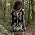 Women's Vintage Skull Rose Comfortable Elegant Sweater Dress elevenforest