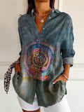 Women's Vintage Patchwork Art Print Casual Cotton Shirt