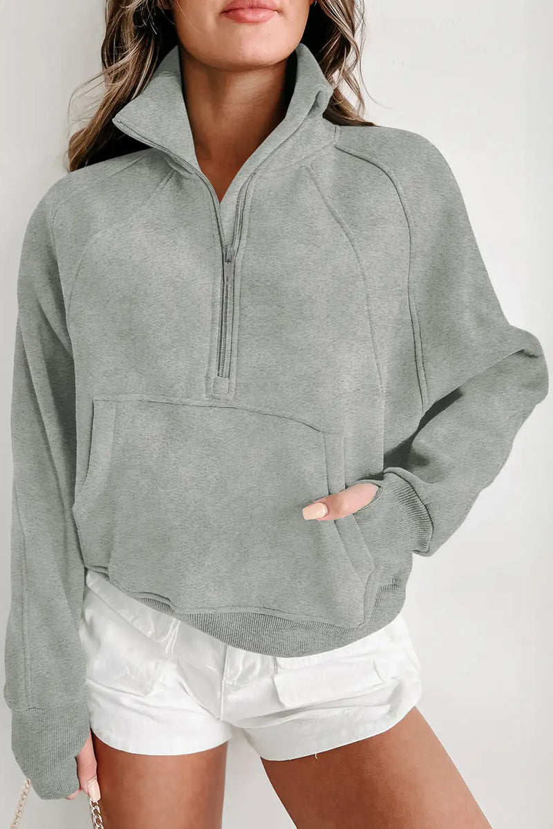Gray Ribbed Thumbhole Sweatshirt
