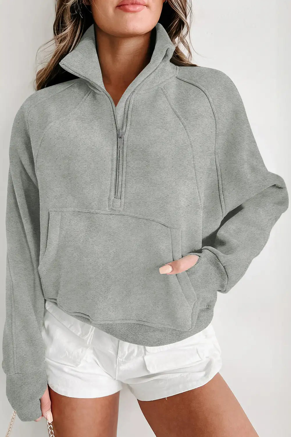 Gray Ribbed Thumbhole Sweatshirt