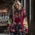 Comstylish Women's Bohemian Rose Ethnic Patchwork Art Cozy Hooded Sweater