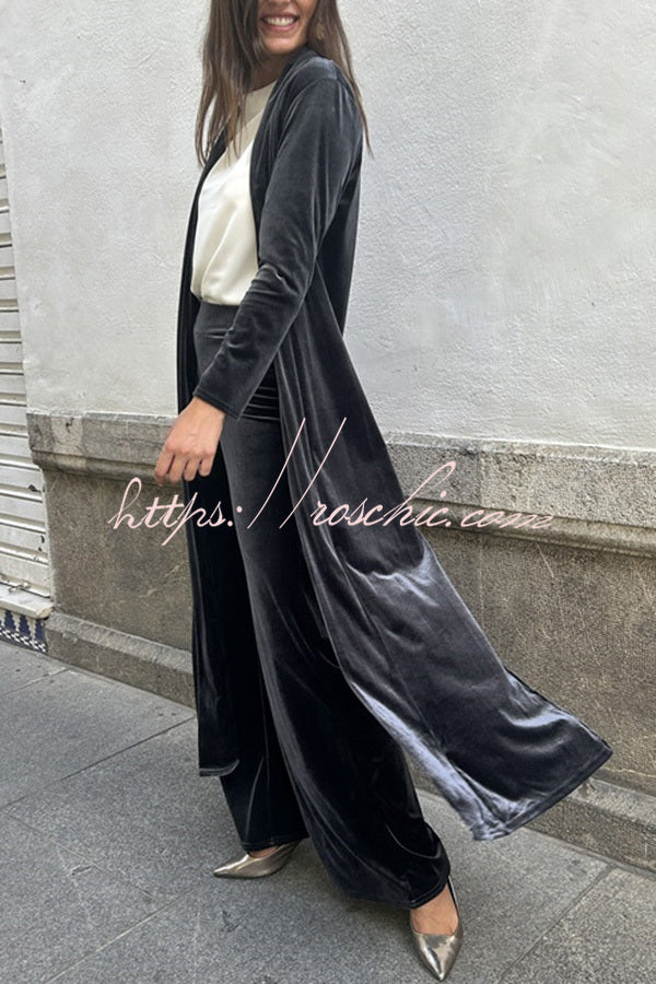 Rooice Velvet Patchwork Long Sleeved Coat