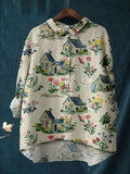 House Floral Watercolor Print Shirt
