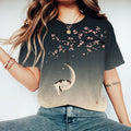 Vintage Floral & Cat Japanese Art Casual T-Shirt elevenforest