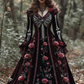 Classic Skeleton Bones With Roses Flowy Maxi Dress elevenforest