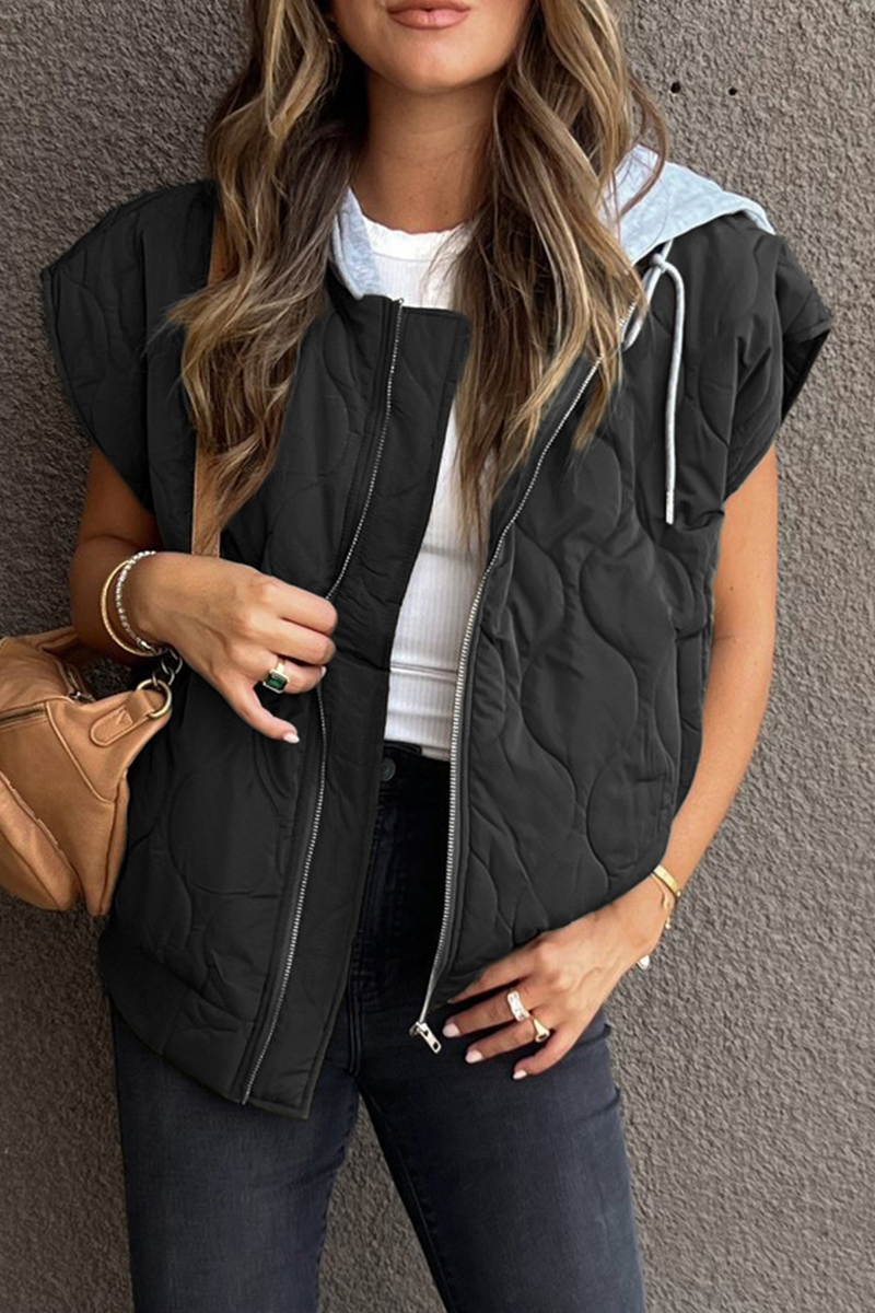 Zipper Contrast Hooded Waistcoats