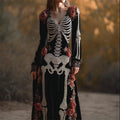 Vintage Roses Skeleton Glitter Beaded Cozy Velvet Maxi Dress elevenforest