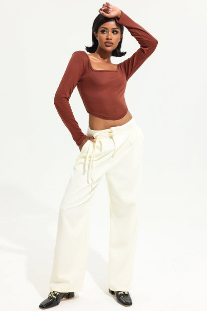 Square Collar Long Sleeve Knitted Top