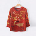 Vintage Japanese Art Print Casual Blouse