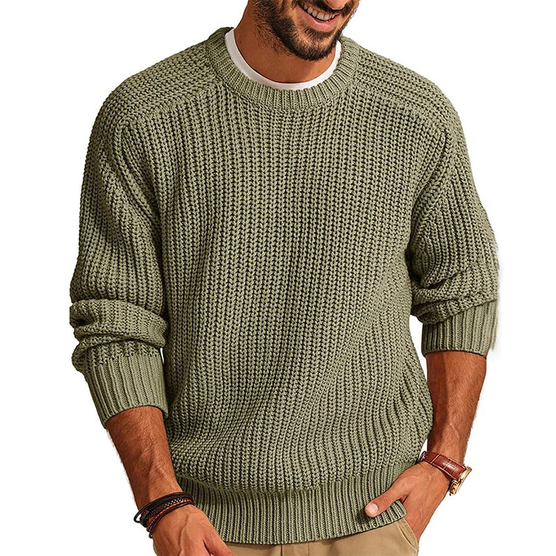 Men's Solid Color Long-sleeved Crew Neck Casual Sweater elevenforest