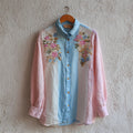 Comstylish Vintage Floral Trans Flag Colorblock Linen Shirt