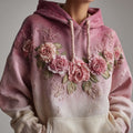 Women's Fashion Rose Embroidery Gradient Cotton Hooded Sweatshirt elevenforest
