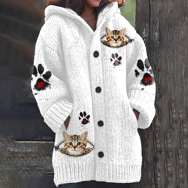 Vintage Cute Cat Paw Cozy Button Down Sweater elevenforest