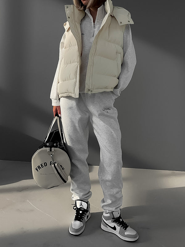 Loose Sleeveless Drawstring Split-joint Zipper Hooded Padded Vest