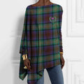 Comstylish Vintage Scotland Plaid Thistle Embroidery Loose T-Shirt