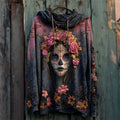 Day Of The Dead Sugar Skull Woman Floral Gradient Hoodie elevenforest