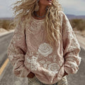 Women's Classic Romantic White Rose Embroidery Art Comfy Sweatshirt elevenforest