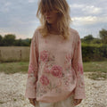 Vintage Boho Roses Pattern Round Neck Cozy Linen Tunic elevenforest