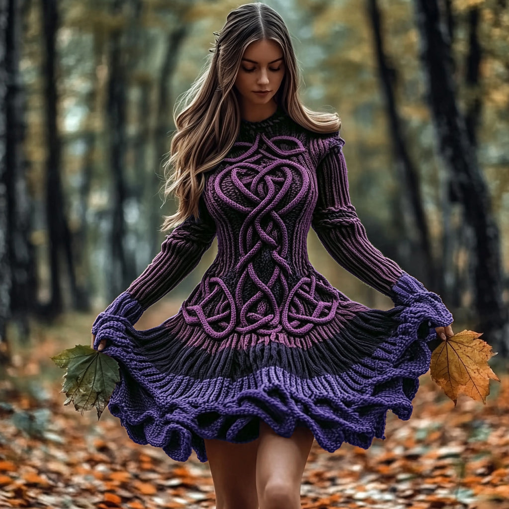 Women's Celtic Knotted Gradient Contrasting Colors Sweater Dress elevenforest