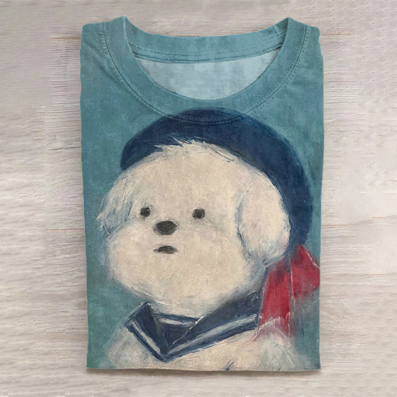 Comstylish Women's Cute Dog Art Vintage Washed T Shirt