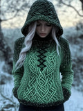 Snow Glitter Gradient Vintage Celtic Hooded Sweater elevenforest