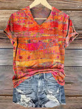 Comstylish Women's Hippie Print V-neck T-shirt