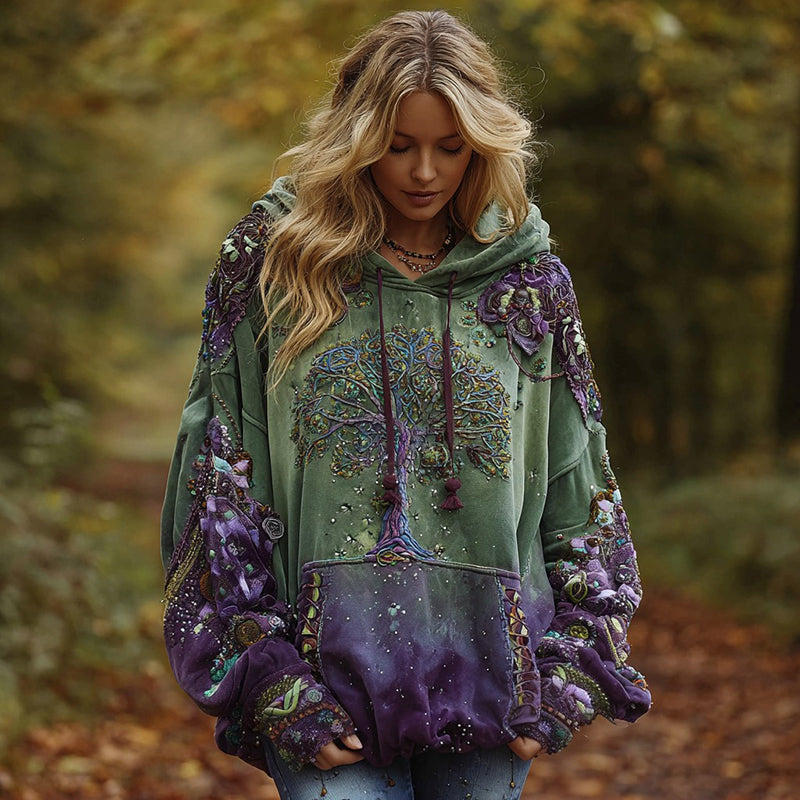 Women's Vintage Viking Celtic Knot Tree Of Life Gradient Hoodie elevenforest