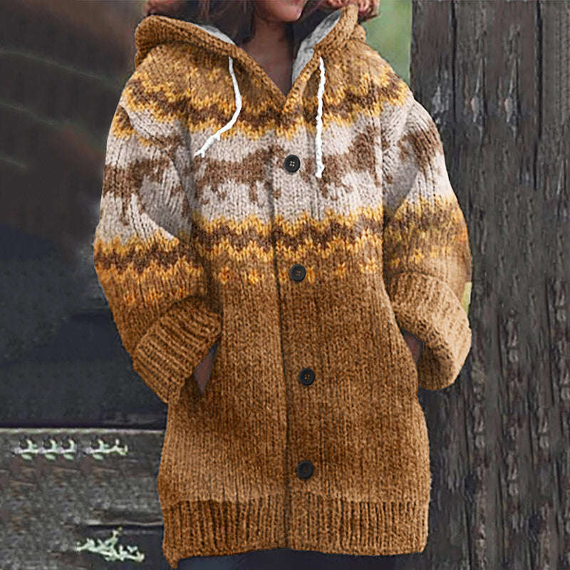 Vintage Icelandic Tribal Horse Flower Knitted Jacquard Women's Sweater elevenforest