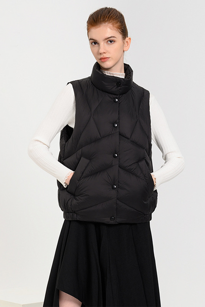 Daily Pocket Zipper White Duck Down Mandarin Collar Waistcoats(down Content 86%~90%)(3 Colors)