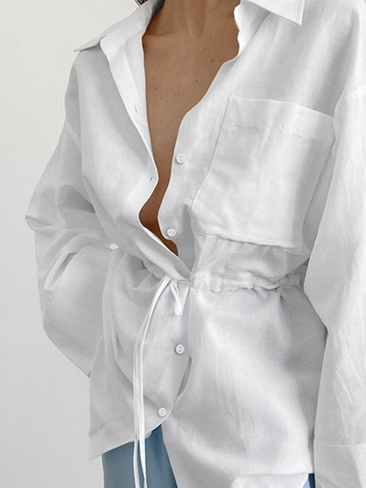 Tossy White Lace-up Shirts Outwear ’s Long Sleeve Patchwork Bandage Cardigan Clothes Female Blouse Coat New