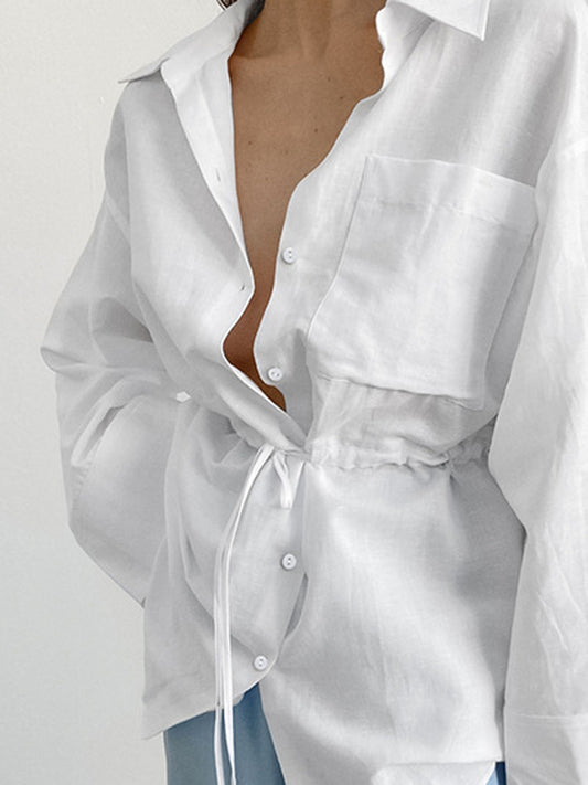Tossy White Lace-up Shirts Outwear ’s Long Sleeve Patchwork Bandage Cardigan Clothes Female Blouse Coat New