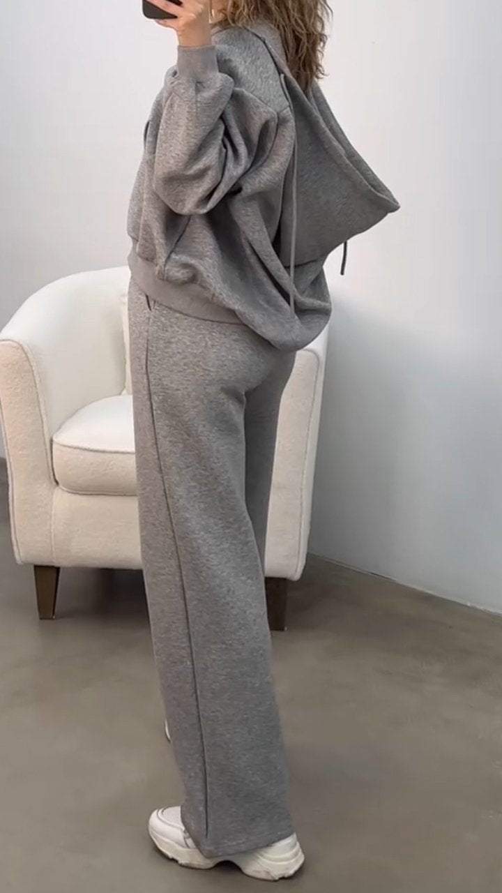 Hooded Long-sleeved Zipper Sweatshirt Suit