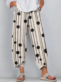Abstract Art Polka Dot Print Linen Blend Pants elevenforest