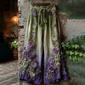 Classy Purple Lavender And Floral Embroidered Art Linen Pants elevenforest