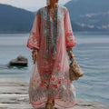 Women's Vintage Floral Embroidered V Neck Comfy Maxi Dress elevenforest