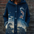 Vintage Japanese Koi Art Cozy Hooded Sweater Cardigan elevenforest