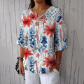 Women's Independence Day Floral Print Button Down Linen Blend Shirt elevenforest
