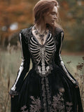 Vintage Classy Skeleton Floral Beaded Trim Velvet Maxi Dress elevenforest