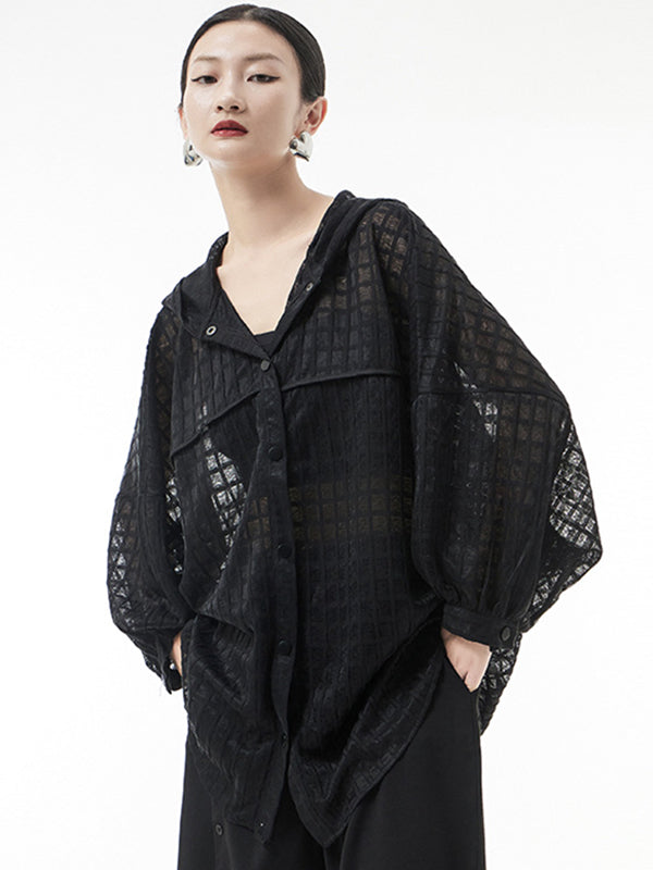 Loose Batwing Sleeves Sun Protection See-through Blouse