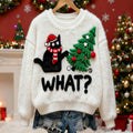 Comstylish Women's Christmas Tree Cat Plush Sweater
