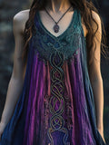 Vintage Celtic Mythology Gradient Lace Linen Tank Dress elevenforest